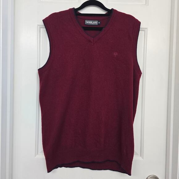 Men’s Lambswool Sweater Vest Red Knit Pullover V-Neck Sz M BusinessCasual Preppy - Picture 2 of 7